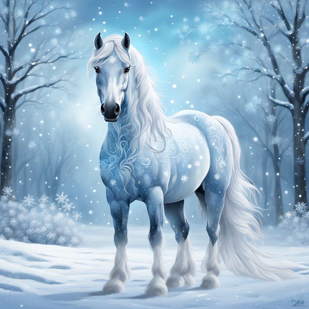 Elegant Snow Horse Portrait in Winter Scene
