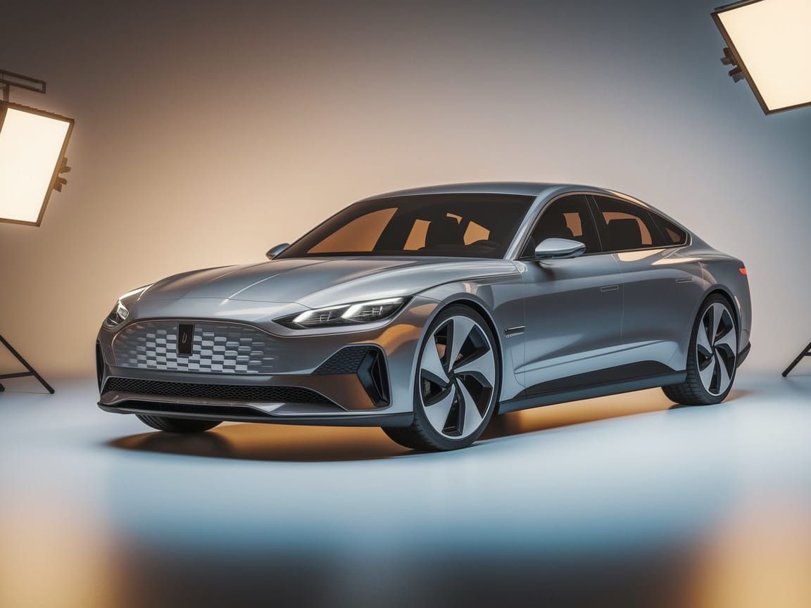 German Electric Sedan Showcased in Modern Studio Setting