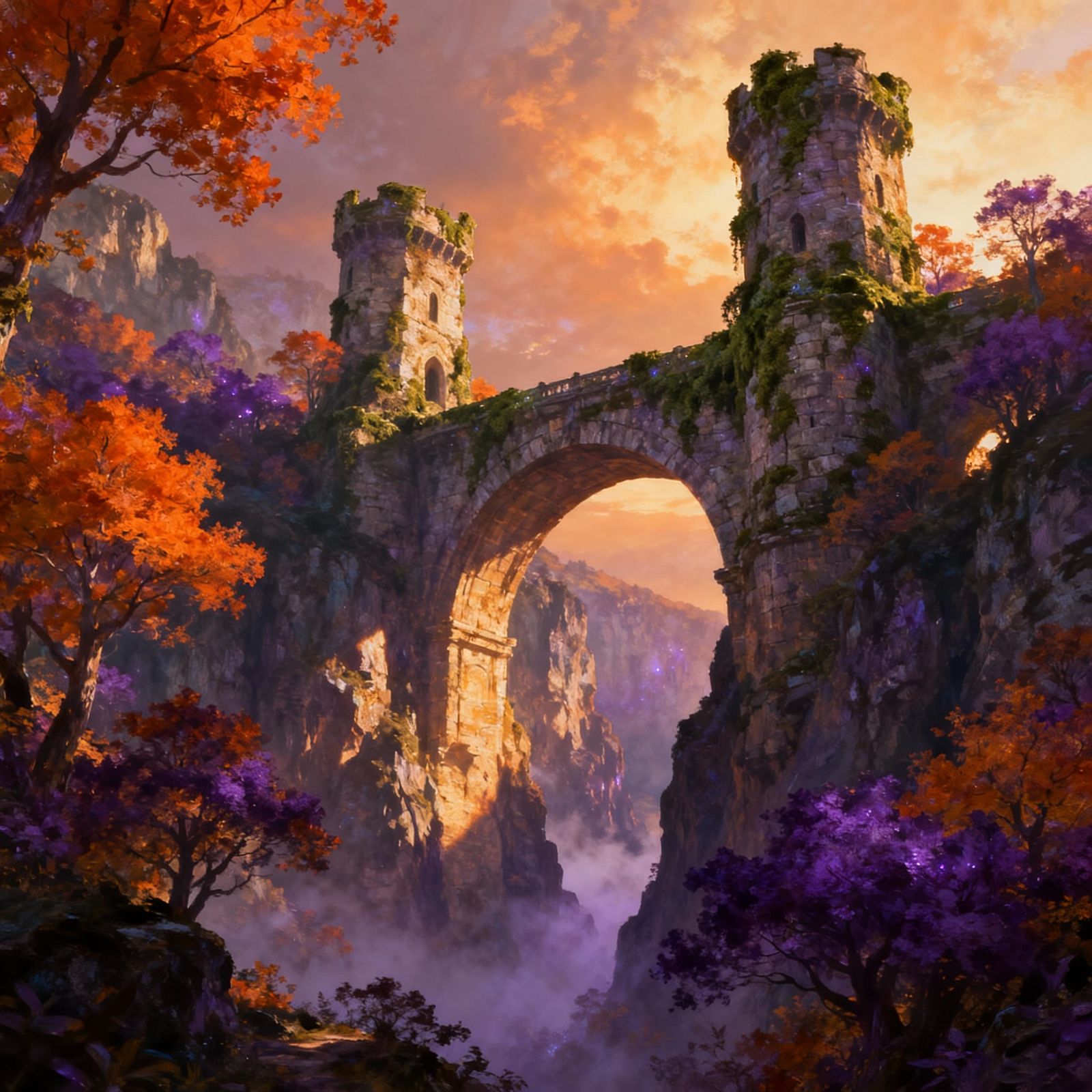 Colossal Stone Bridge in Misty Gorge