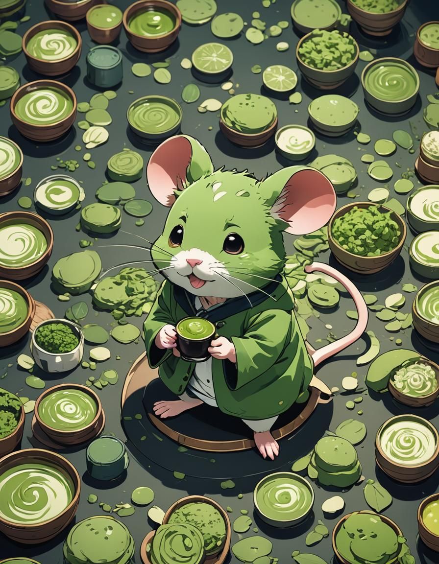 Matcha Mouse in Anime Manga Style