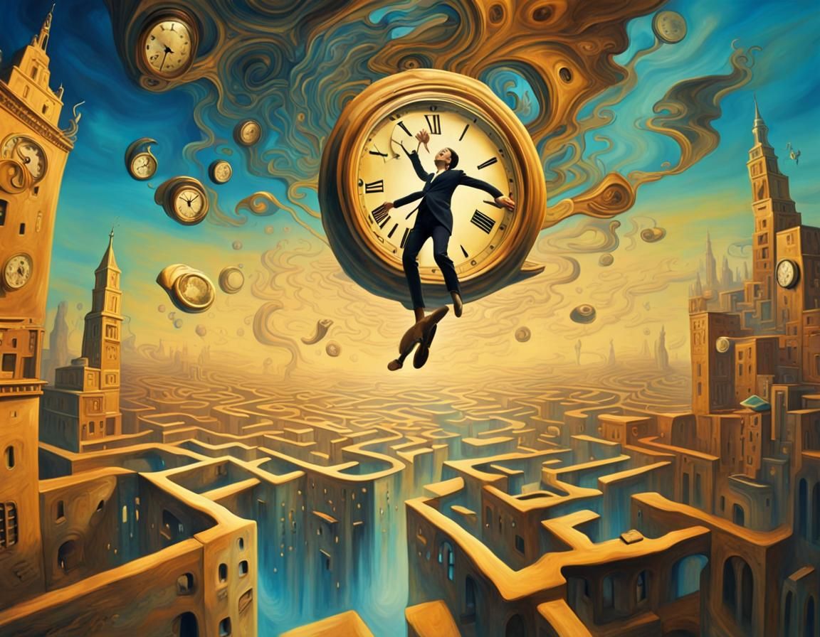 Dreamlike Surrealist Cityscape with Floating Figure