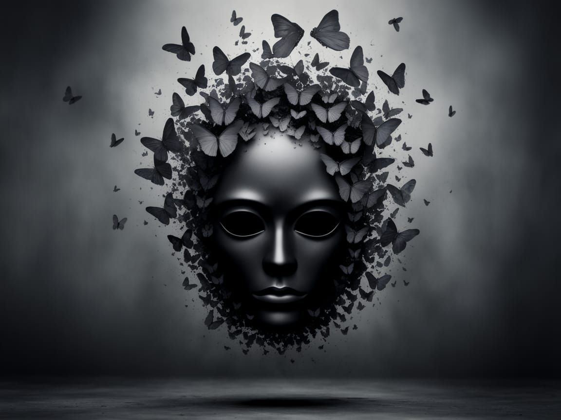 Surreal Mask Transforms into Black Butterflies