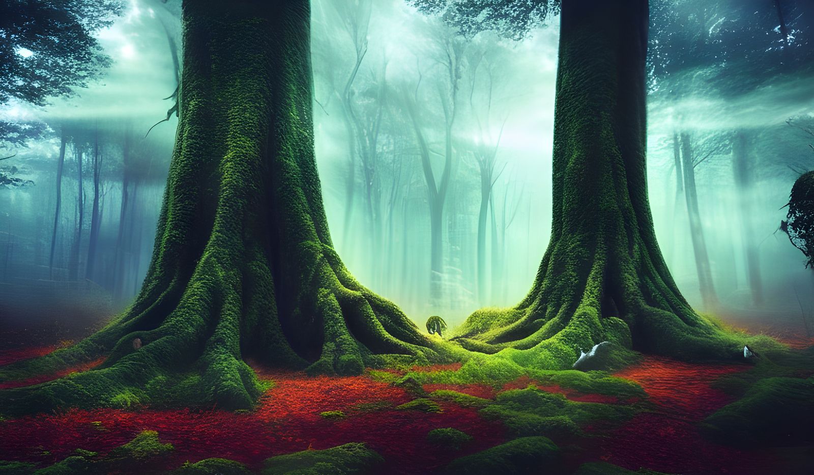 Dark Enchanted Forest with Fairies, Digital Art
