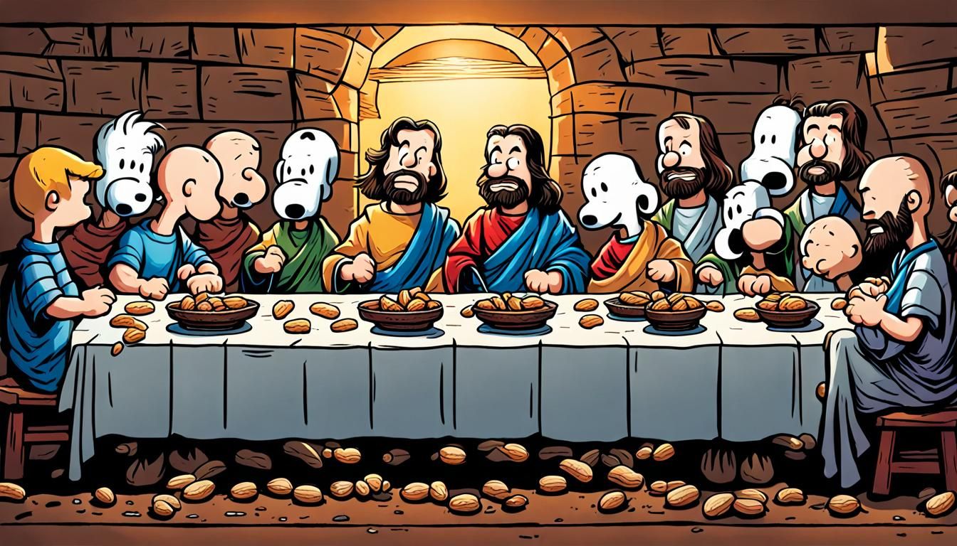 Jesus and his Disciples as  Peanuts Characters at the Last S...