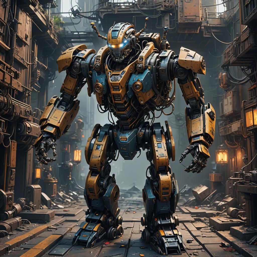 Detailed Robotic Figure in Fantasy Concept Art