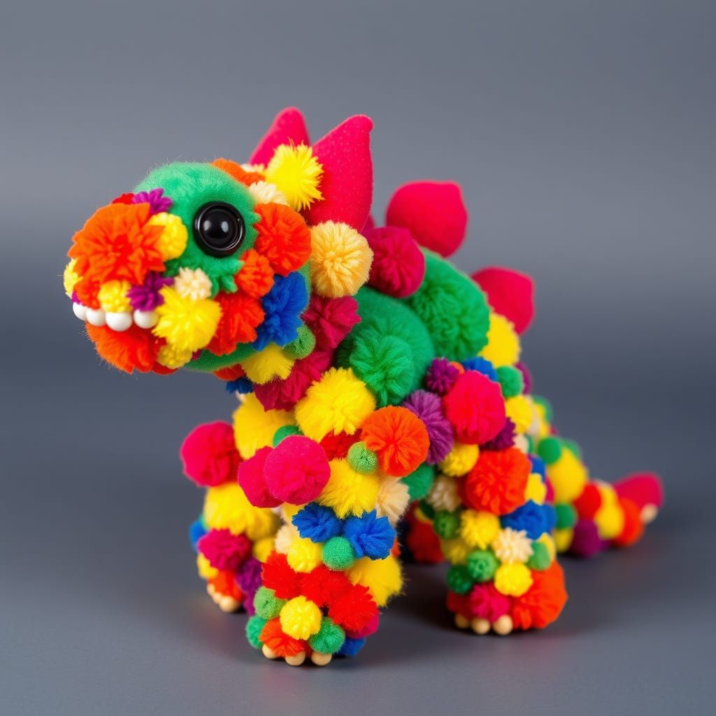 Colorful Pom Pom Dinosaur Sculpture