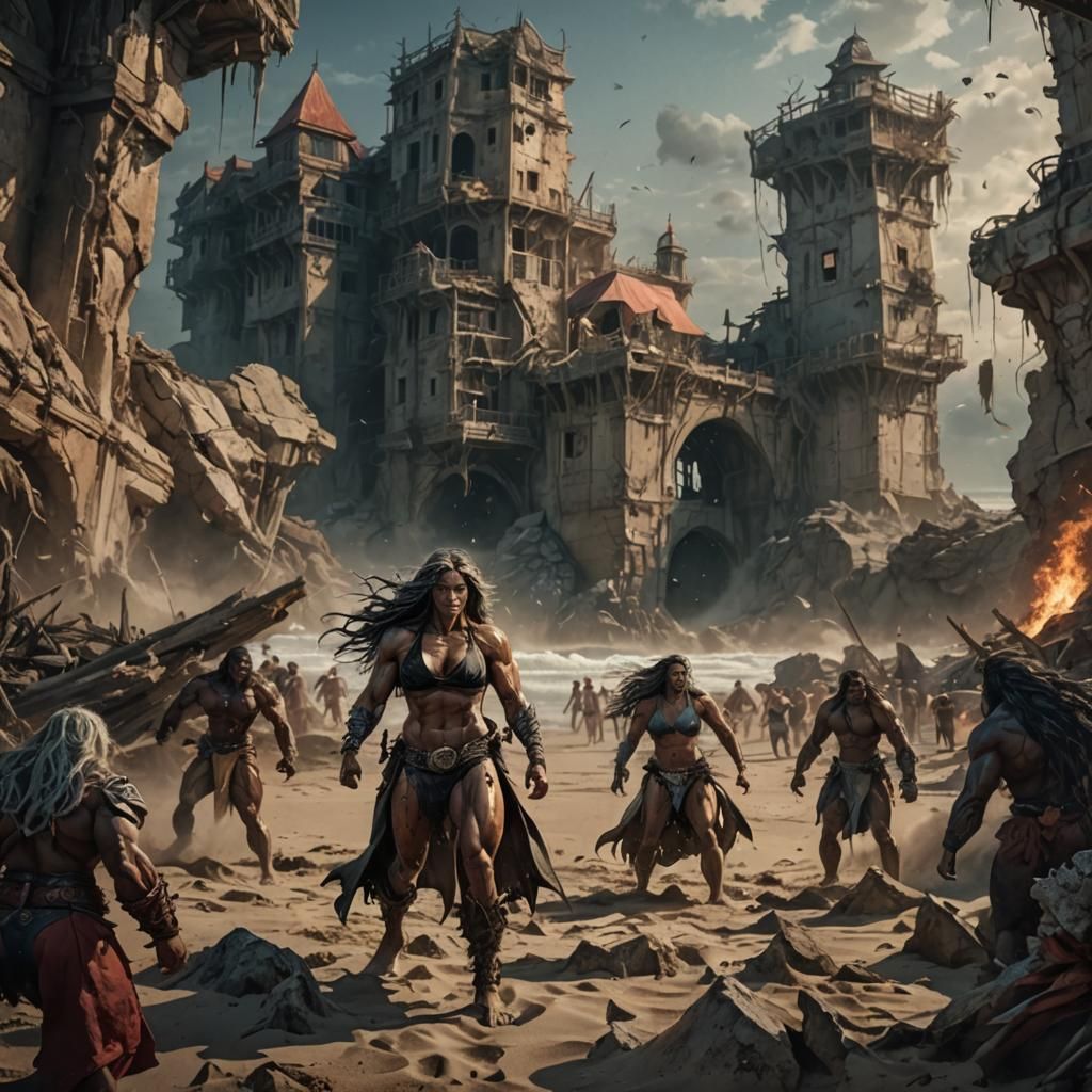 Powerful Woman Warrior on a Beach