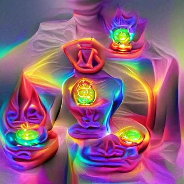 Aligned Chakras Glowing Neon: 3D Psychedelic Art