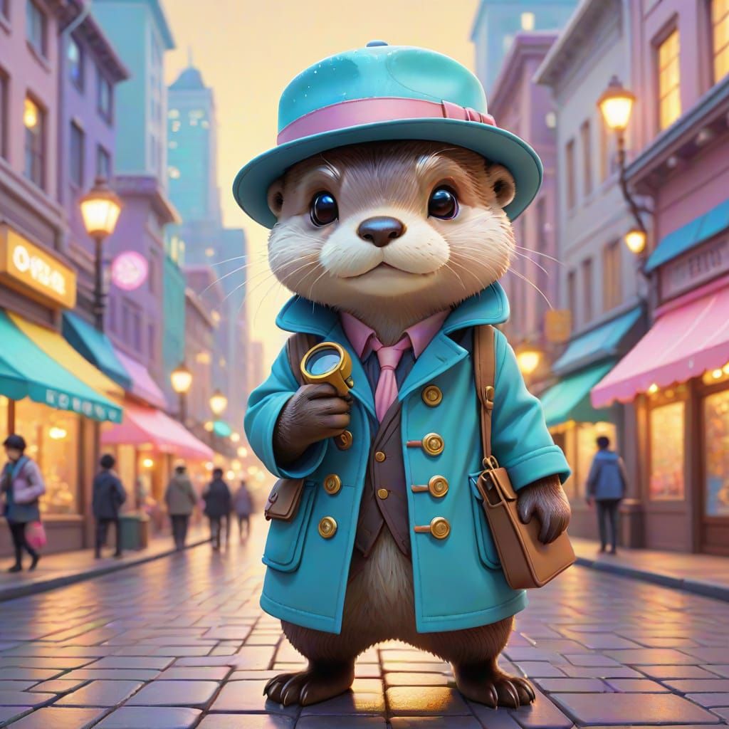 Kawaii Otter Detective Investigates a City Mystery