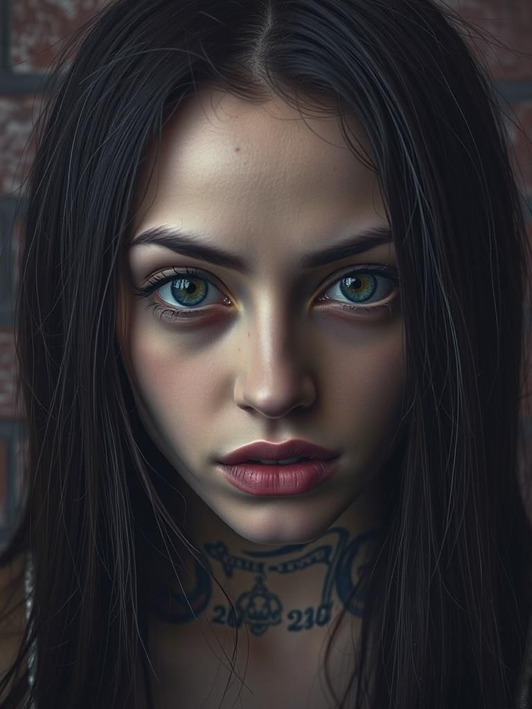 Tattooed Woman in White Dress Portrait