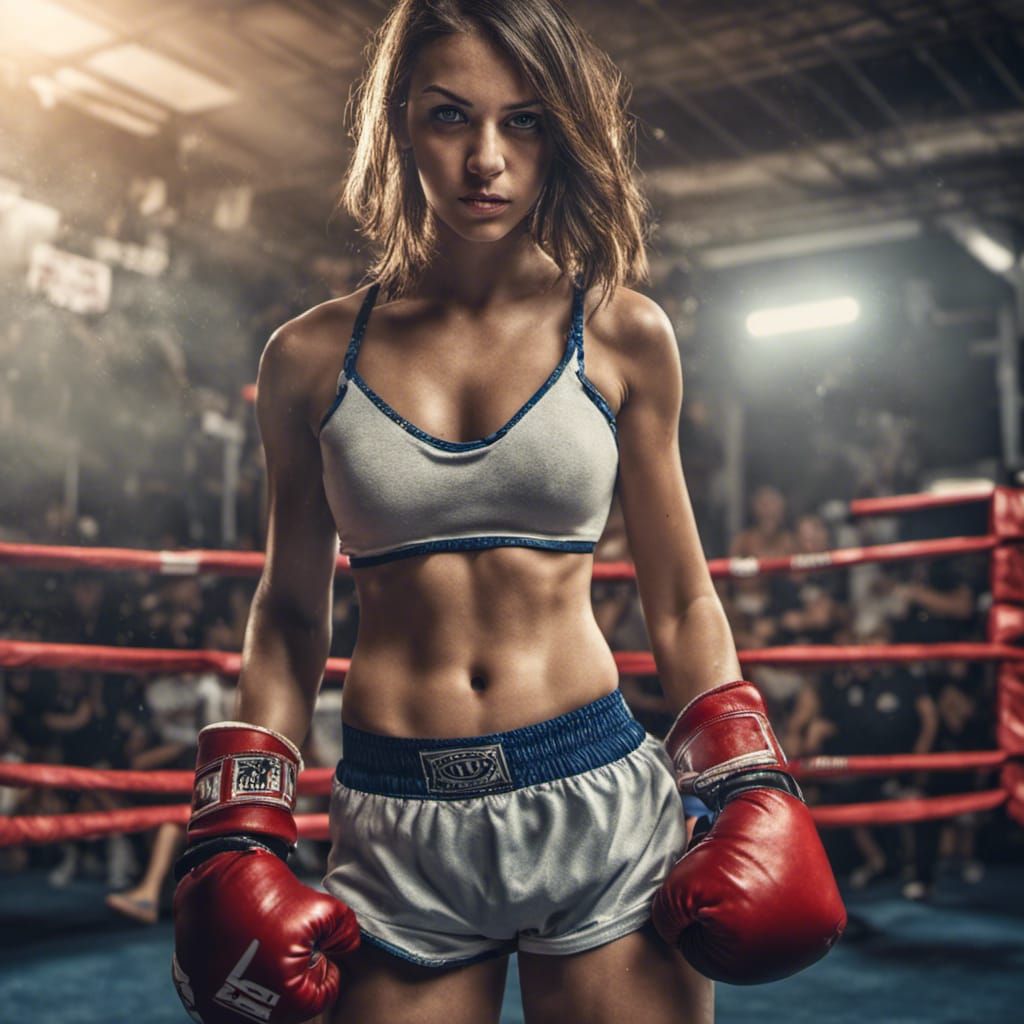 Girl Boxer in Ring, Hyperrealistic 64 Megapixel Photo