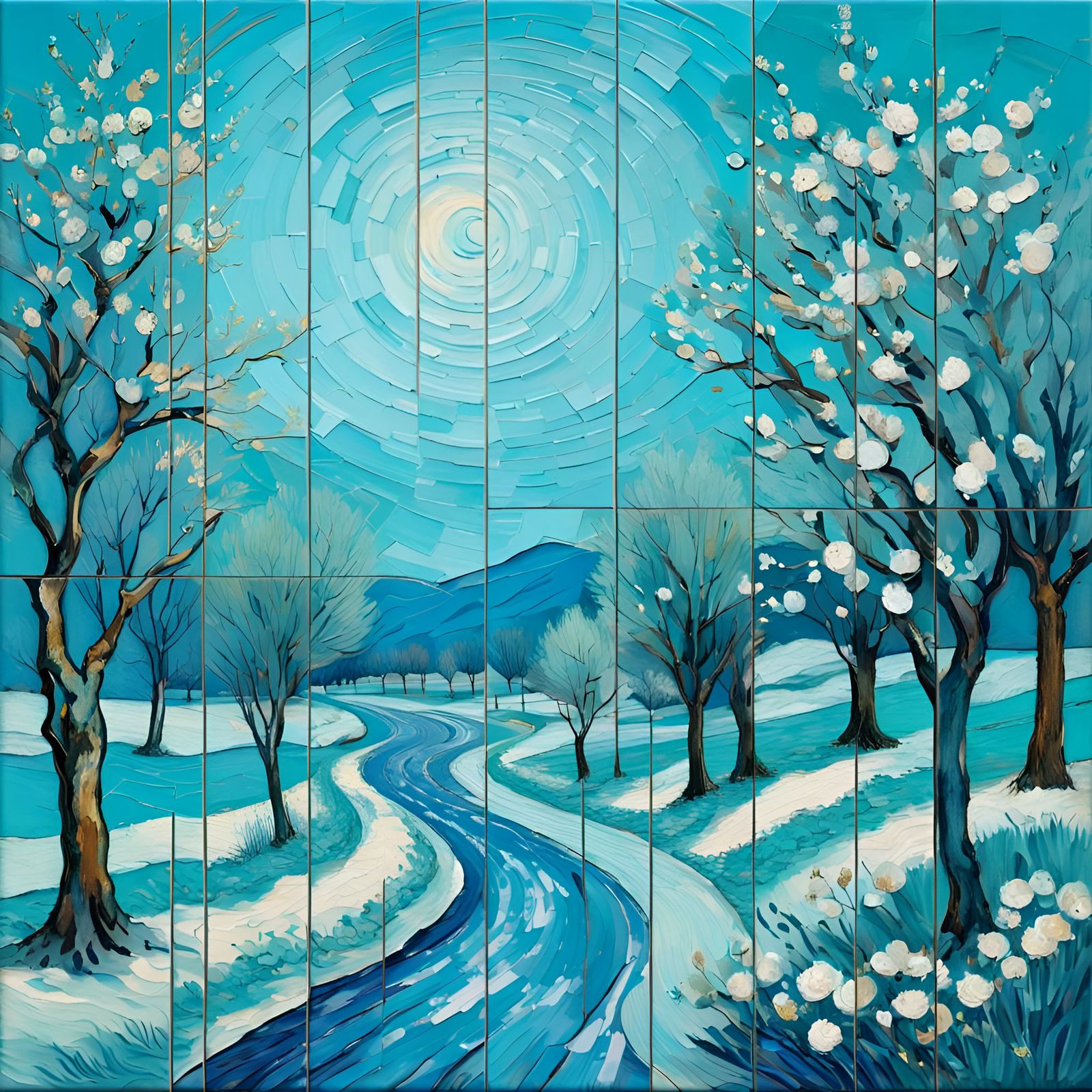 Life's Journey Through Seasons in Van Gogh Style