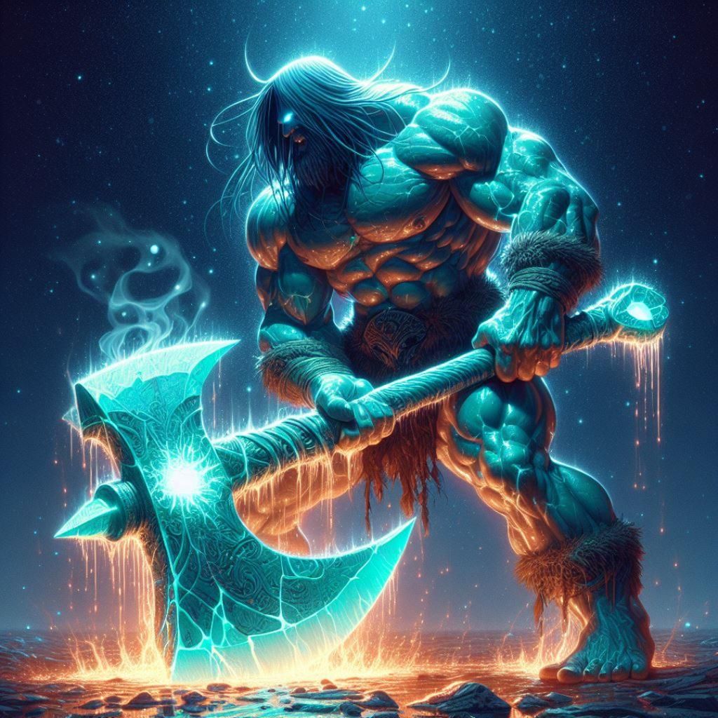 Mystical Warrior Wielding a Glowing Axe