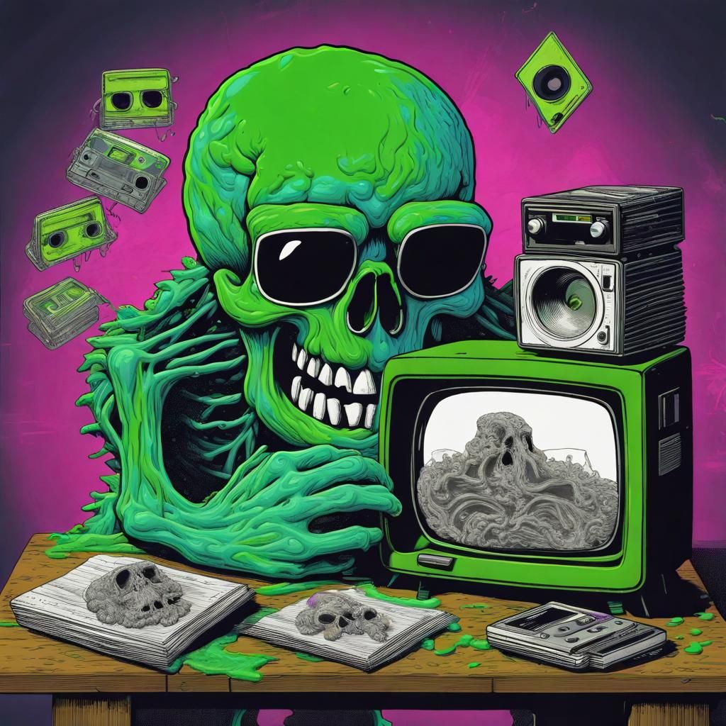 Toxic Waste Cookie Monster Skull in 80s Comic Style