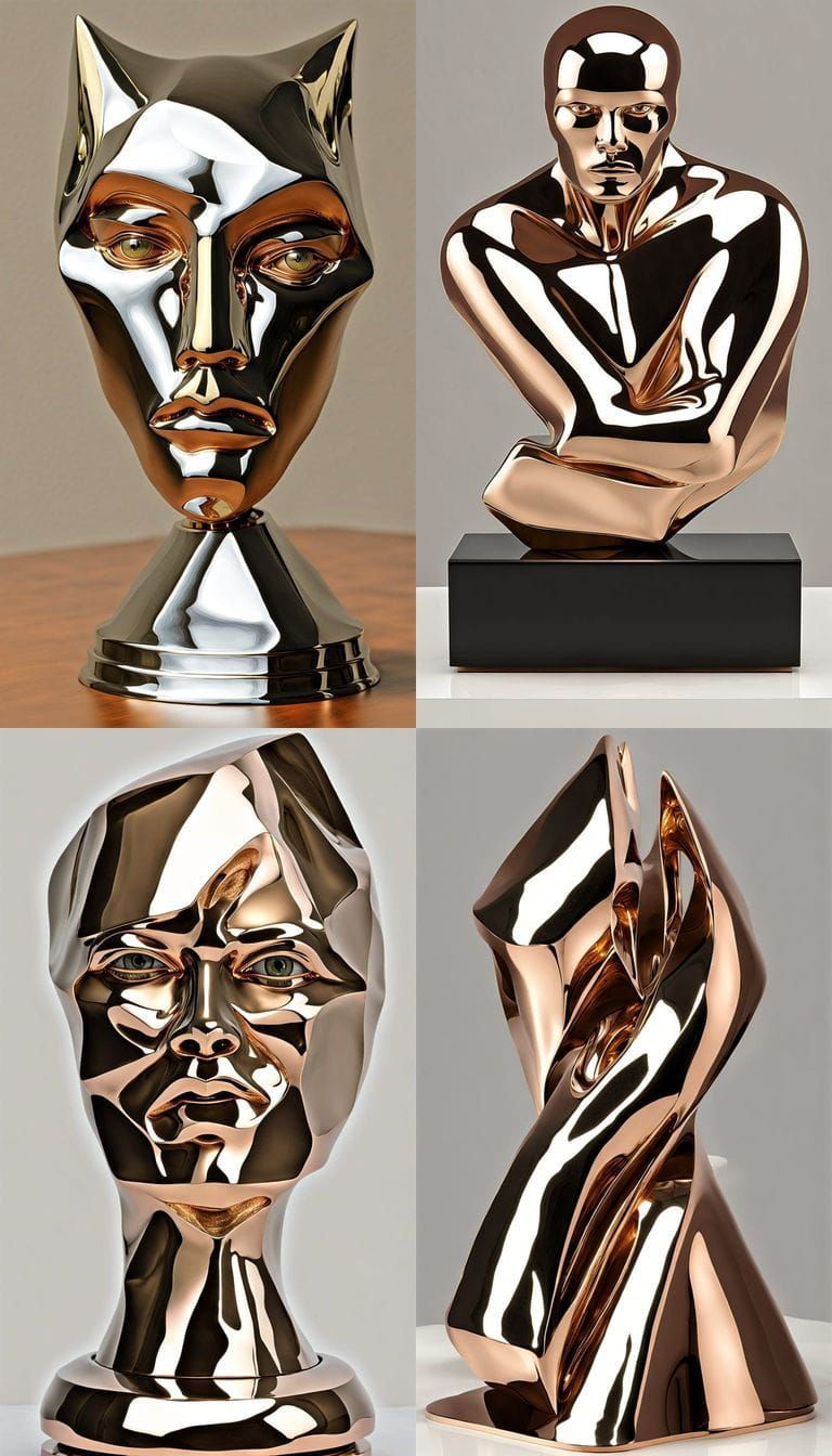 Vorticism Statue in Chrome, Copper, and Brass