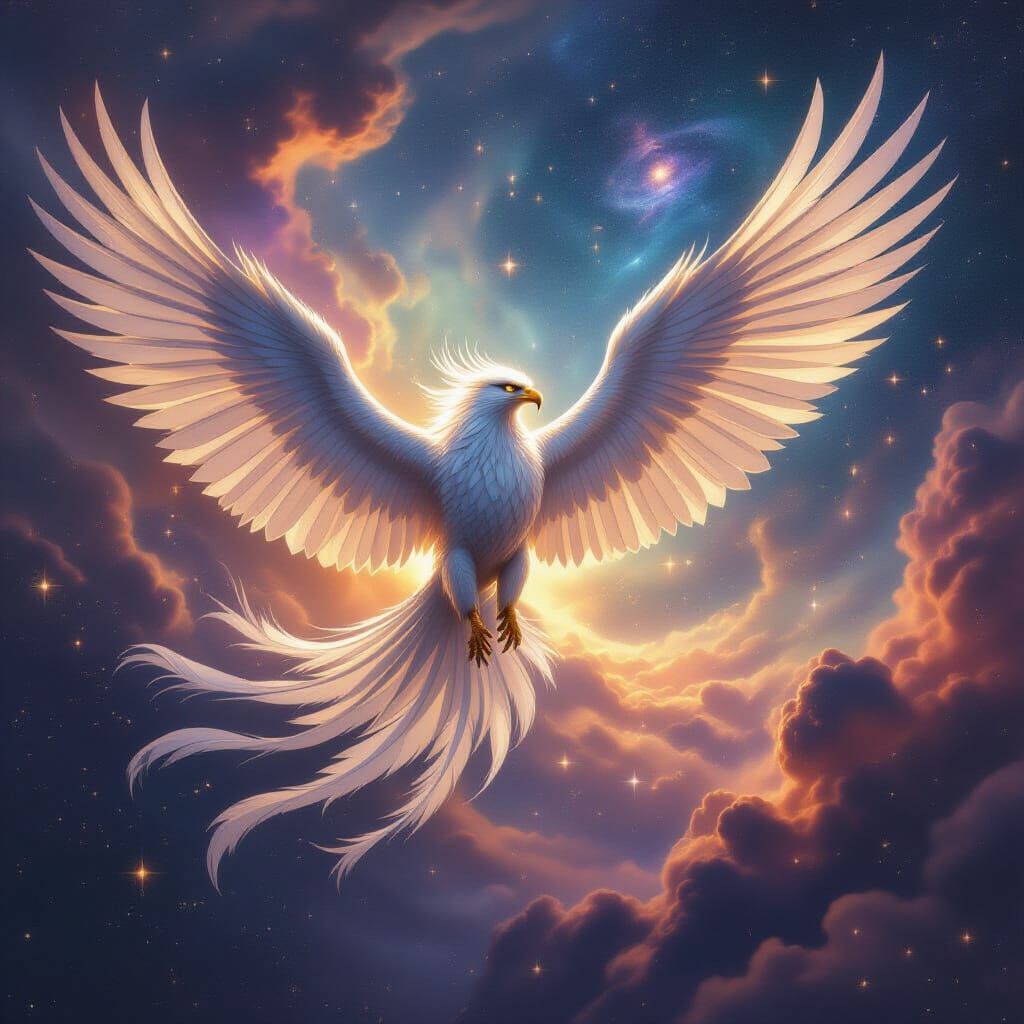 Majestic Griffin Soars Through Cosmic Nebula in Hyperrealist...
