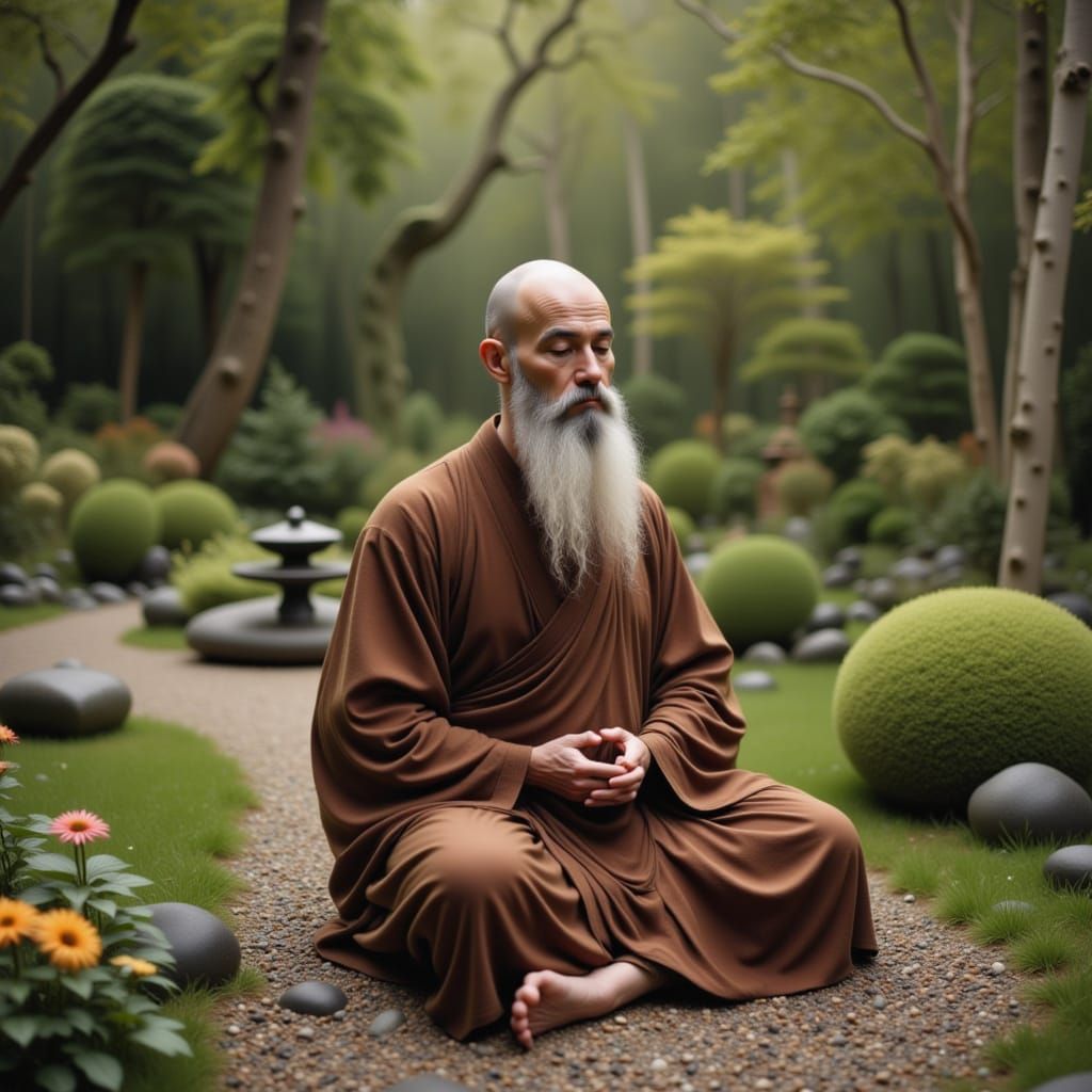 Meditating Monk in Serene Zen Garden