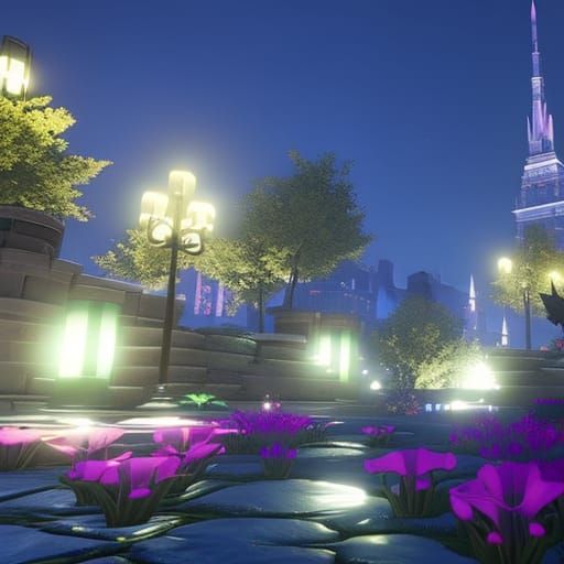 Blooming Flower City in Night Light