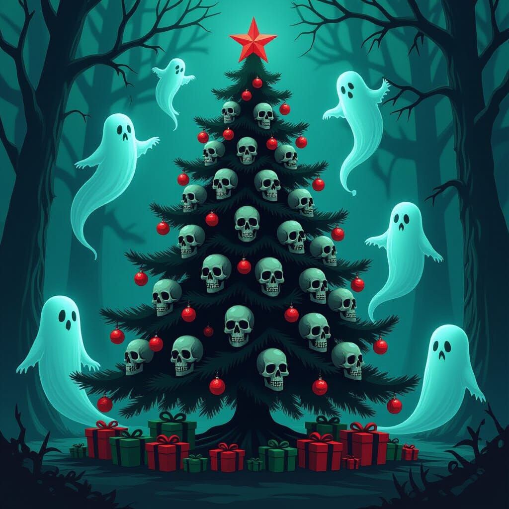 Macabre Christmas Tree with Skulls and Ghosts