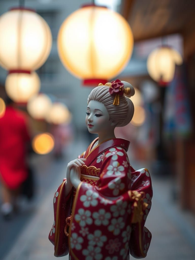 Resin Cast Geisha Figure in Tilt-Shift Style