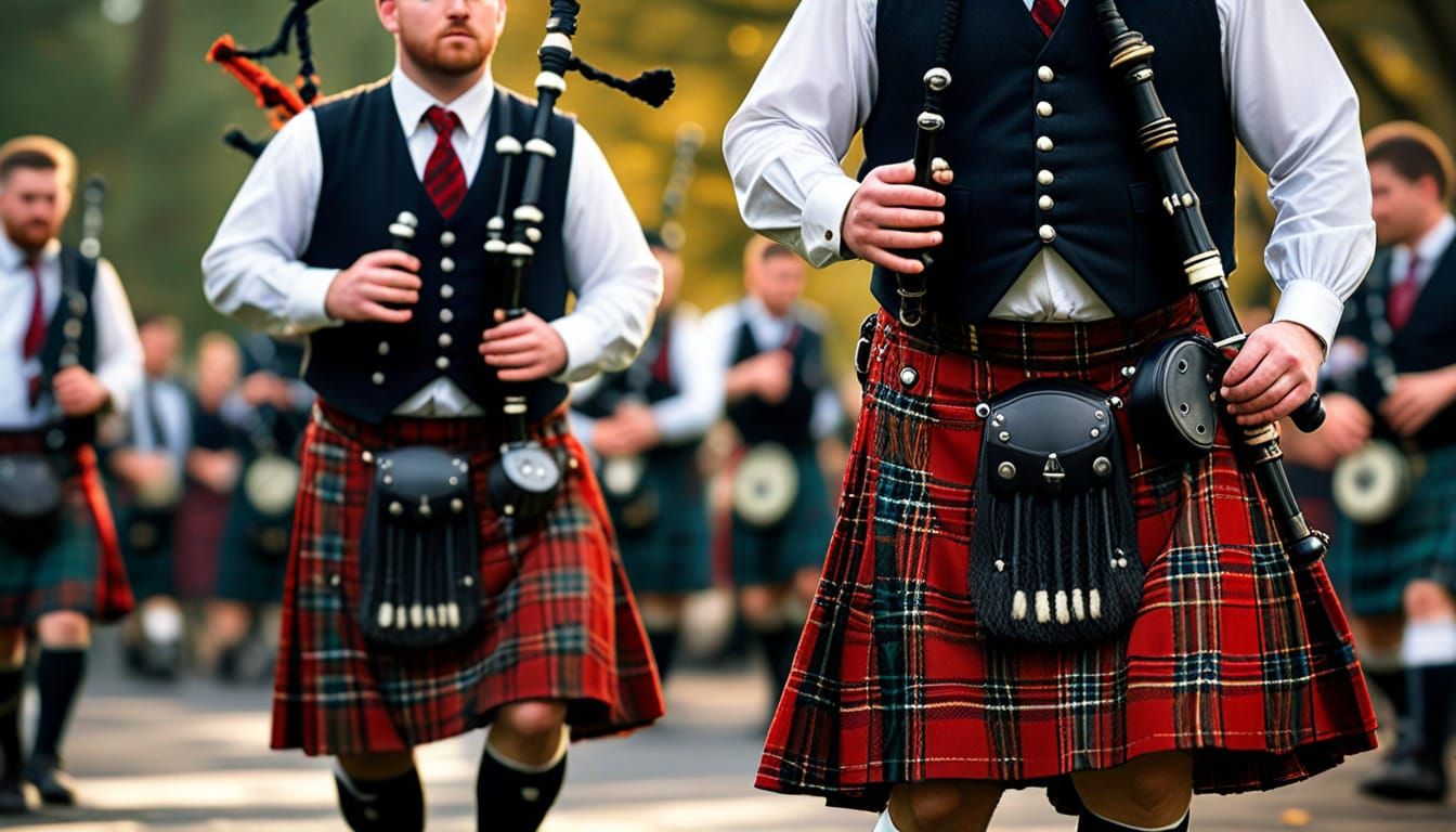 Vigorous Bagpipe Player in Traditional Scottish Attire