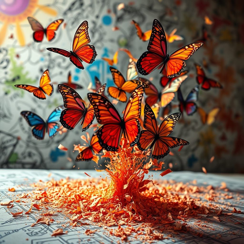 Butterflies Emerge From Pencil Shavings in Hyperrealistic Ar...