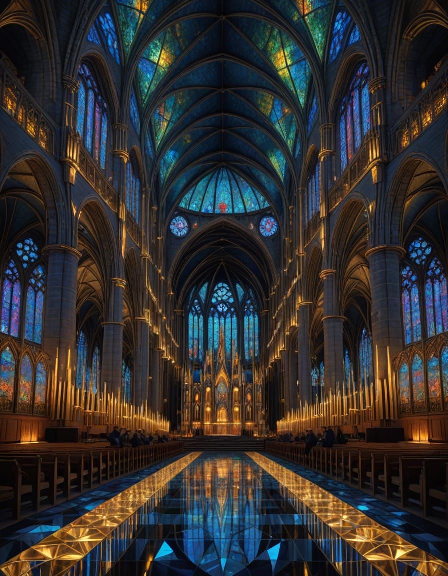 Surrealist Cathedral in Montreal's Notre-Dame Basilica in Cy...