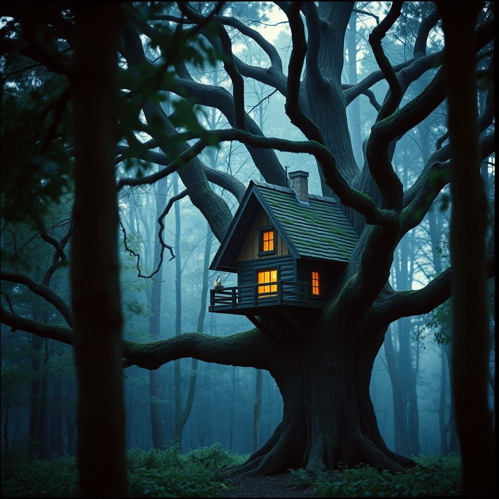 Idyllic Woodland Abode Amidst a Majestic Tree