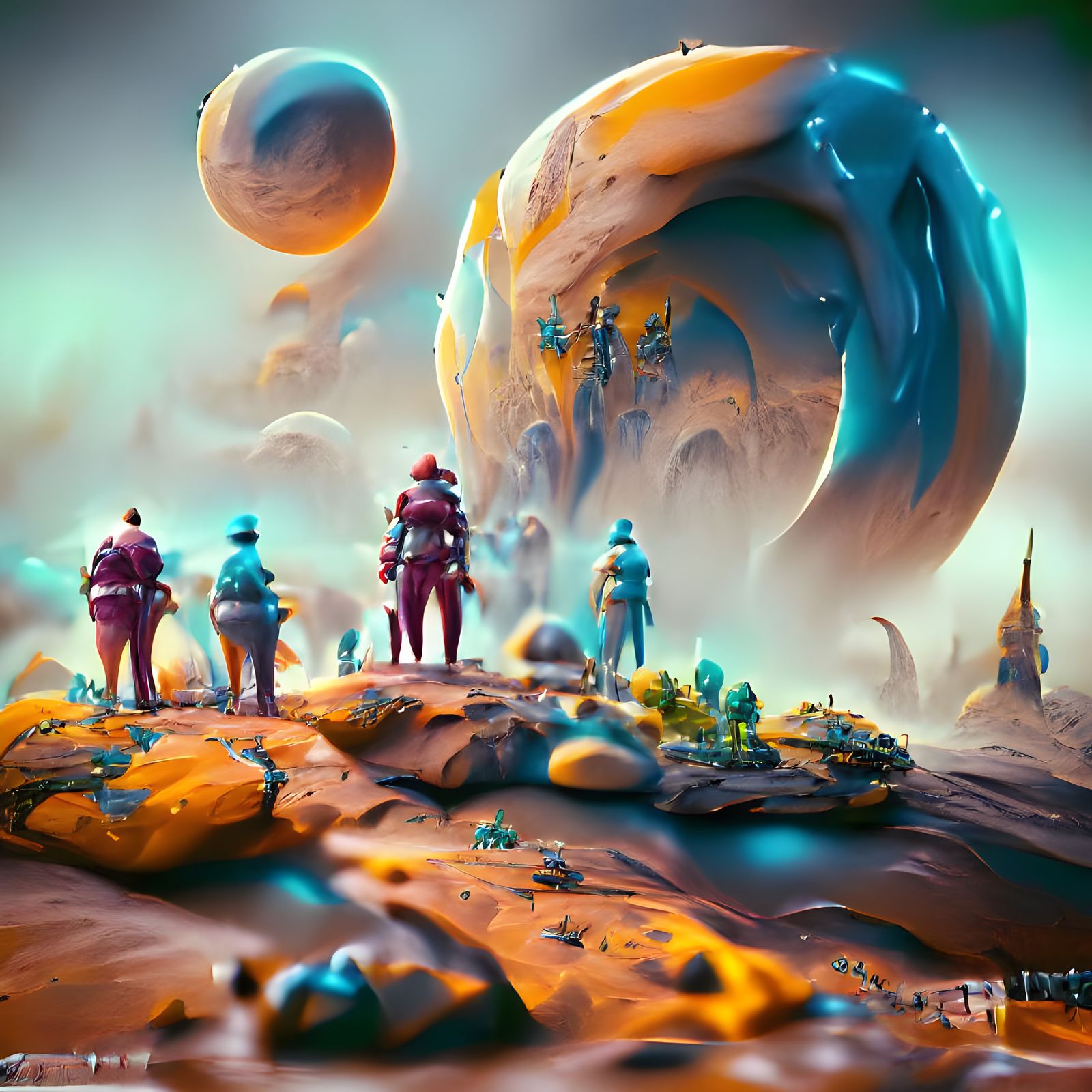 Space Explorers on Alien Planet in Detailed Digital Art