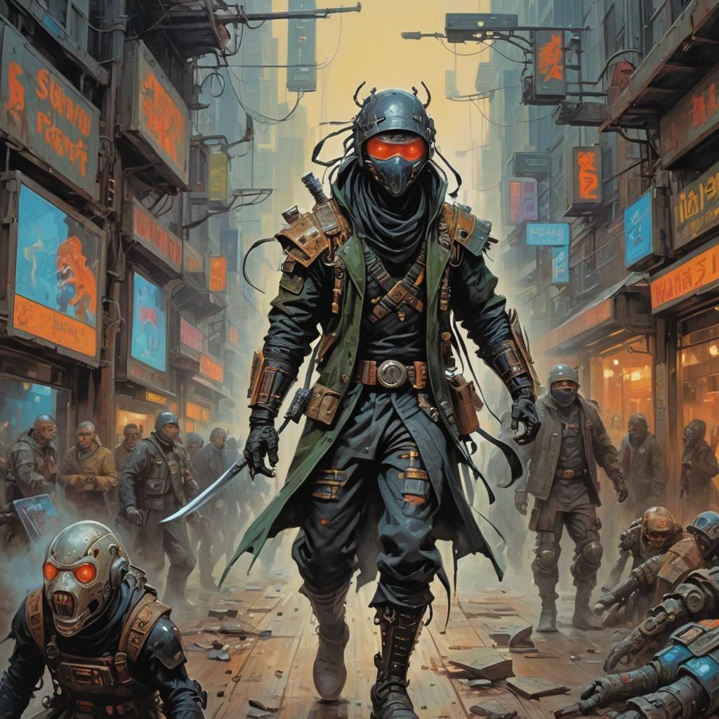 Impressionistic Ninja Market: Ethereal Biopunk Painting