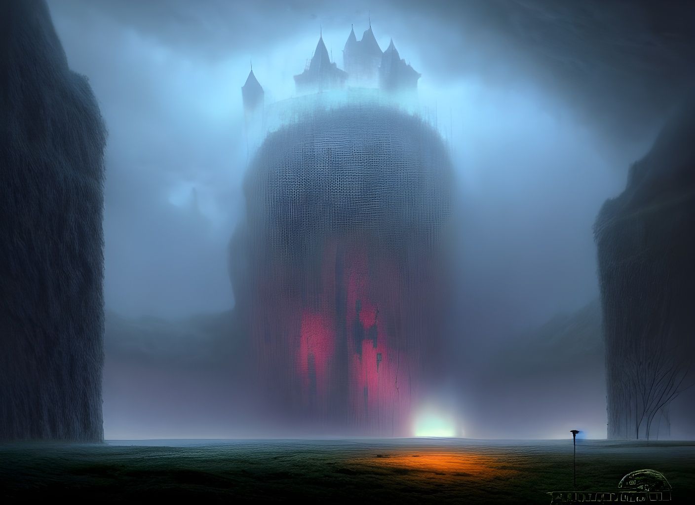 Ancient Jungle Fortress in Dreamlike Landscape