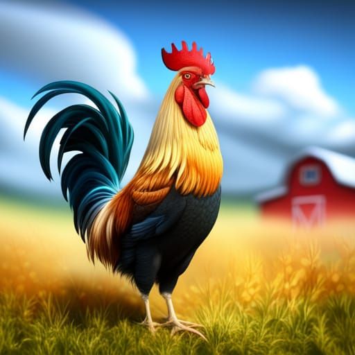 Dominant Rooster with Iridescent Feathers in 3D