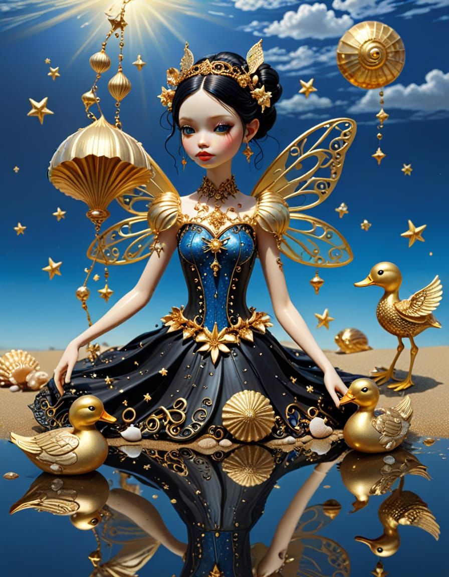 Gothic Fairy's Beach Holiday in Art Nouveau Style