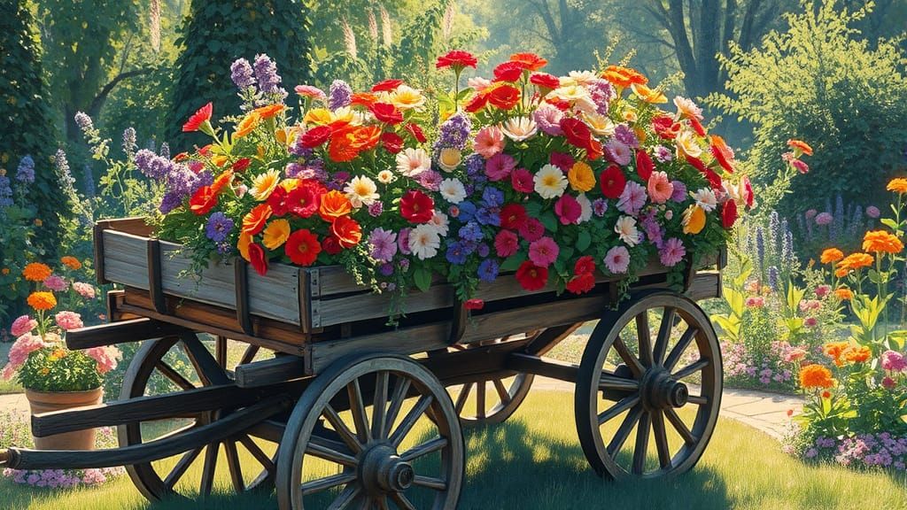 Summer Garden Scene in Whimsical Impressionist Style