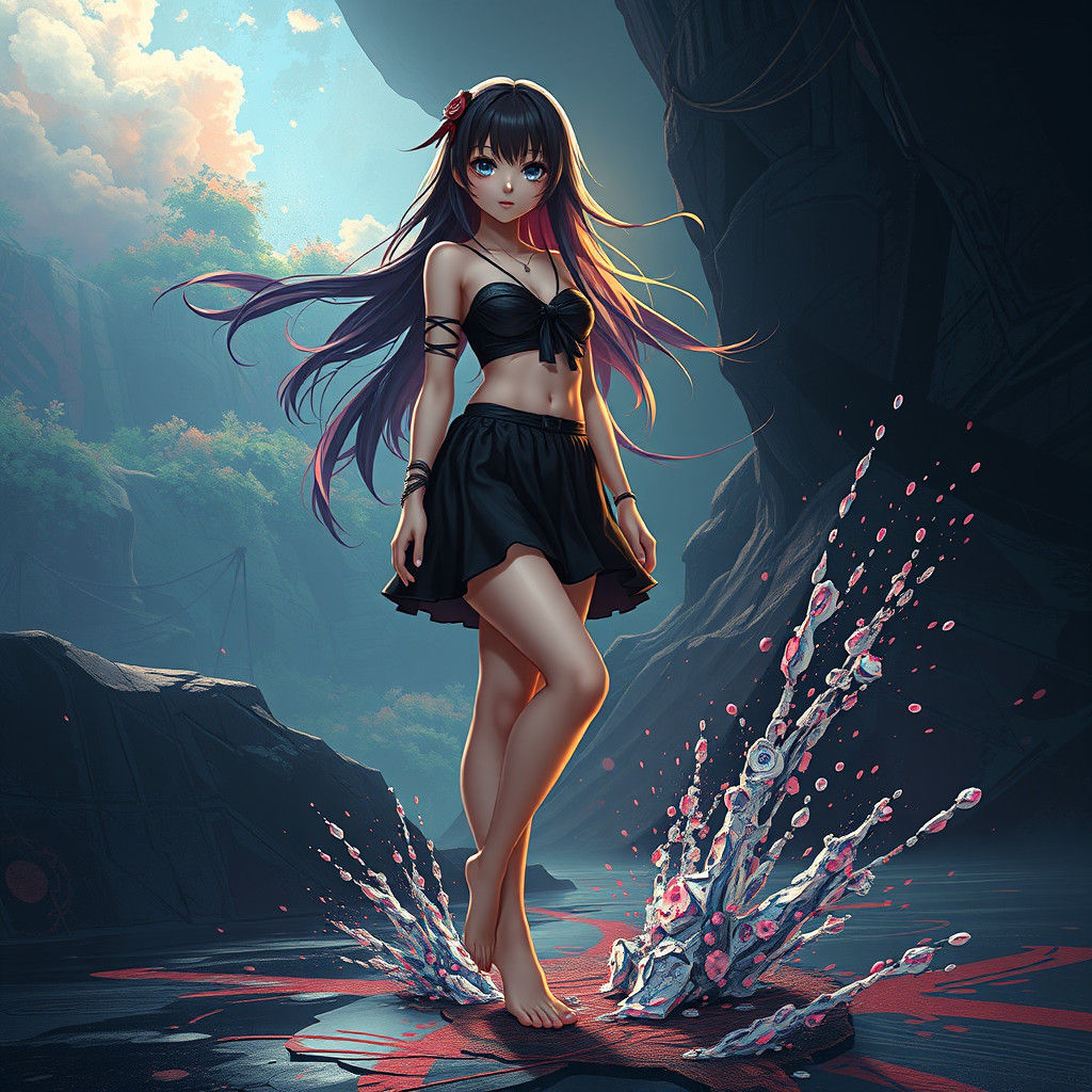 Anime Goth Girl: Detailed Fantasy Concept Art