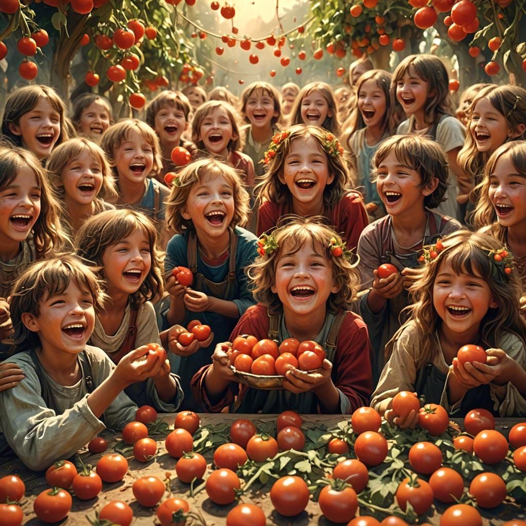 Children's Tomato Festival: Joyful Celebration in Art
