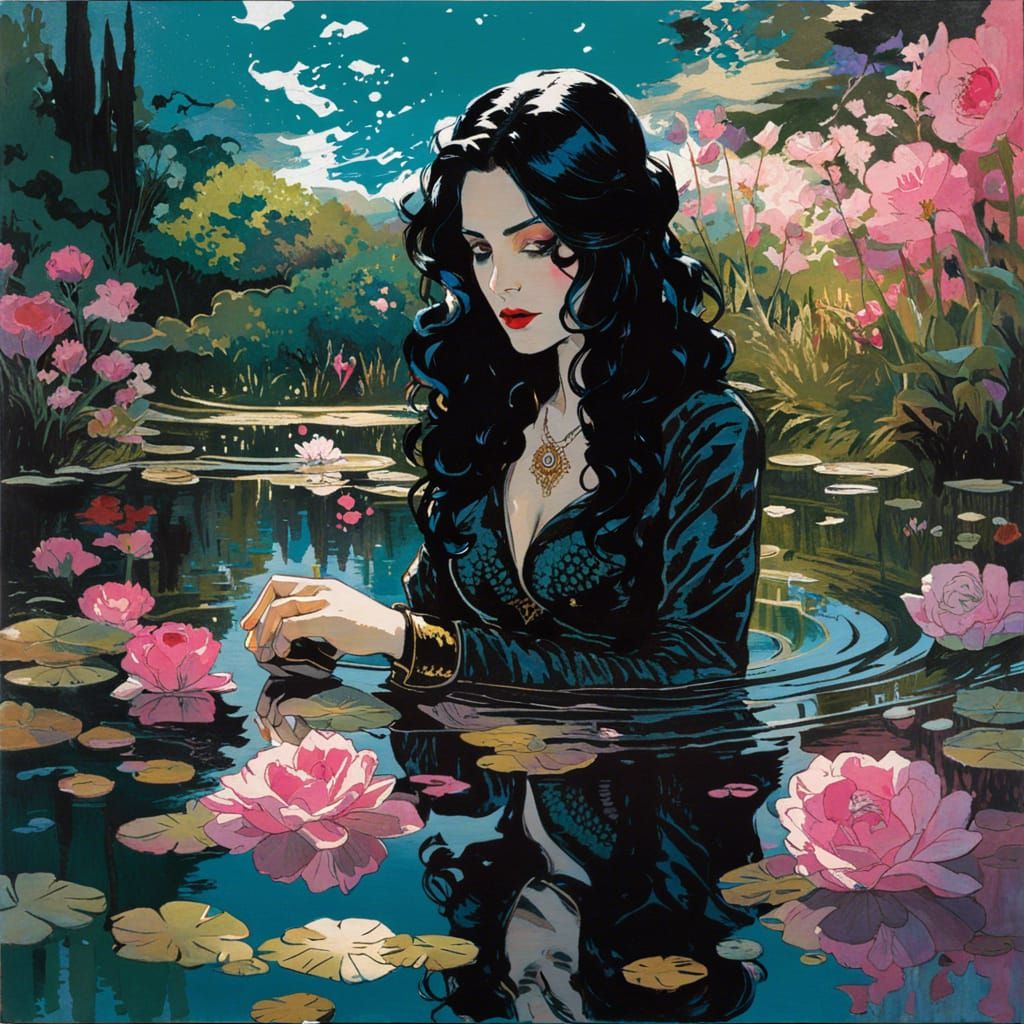 Yennefer in Mirrored Reflection of Flower Garden