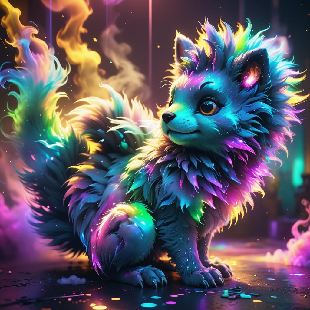 Furry Creature in Iridescent, Luminous Setting
