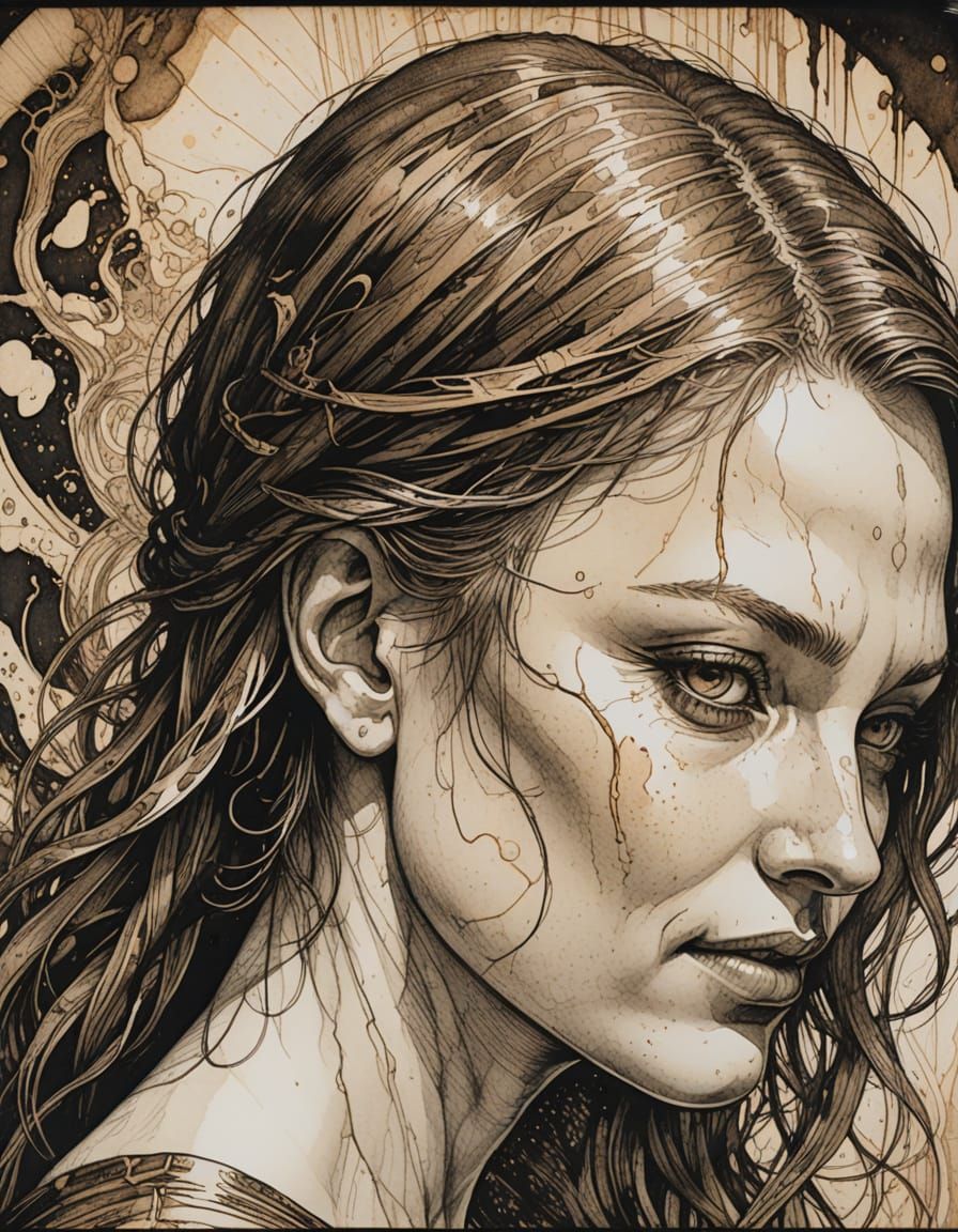 Young Girl with Enchanting Smile, Durer-Inspired Etching