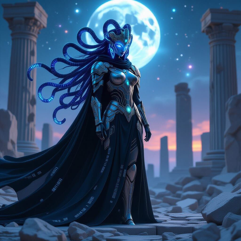 Futuristic Cybernetic Medusa Queen in Space