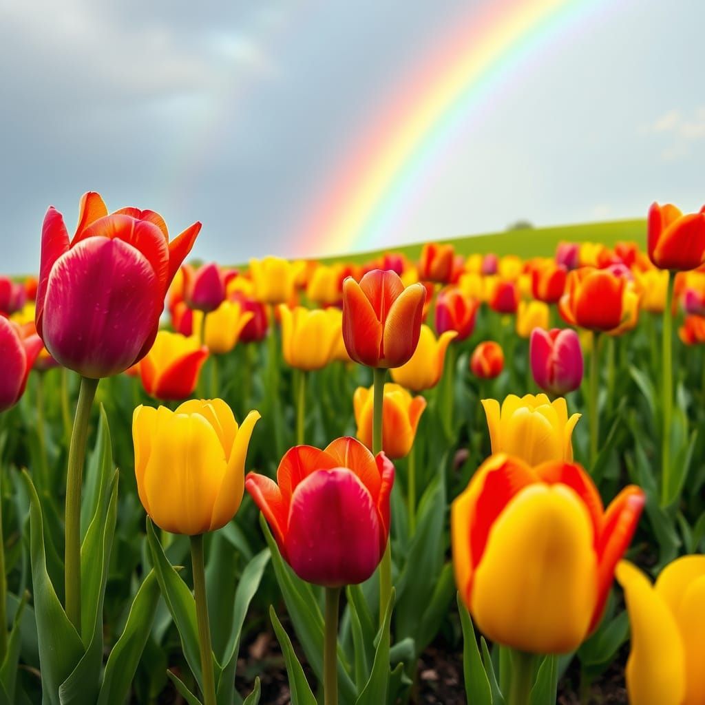 Tulips Dancing in a Vibrant Spring Meadow