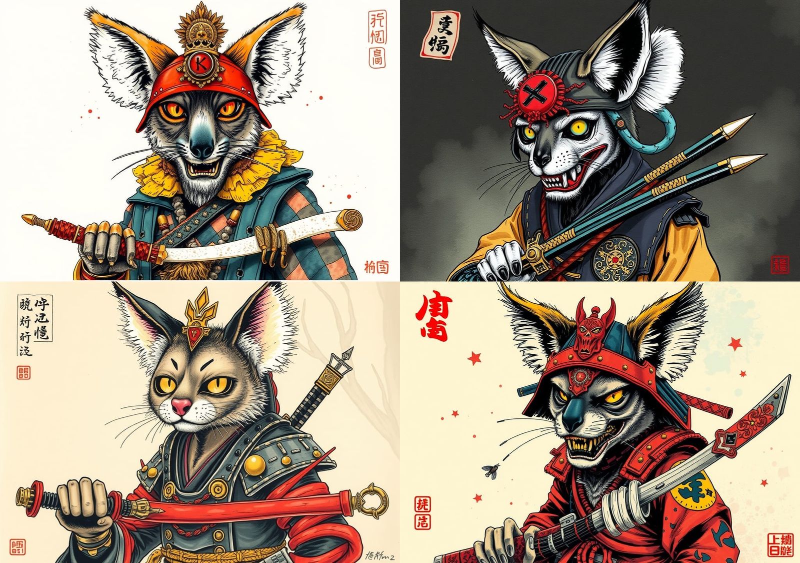 Hybrid Australian Mutant Samurai in Ink Illustration