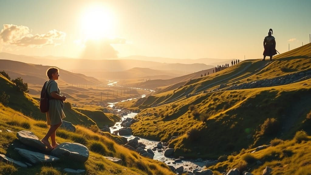 David vs Goliath: Dawn at Valley of Elah, Biblical Art