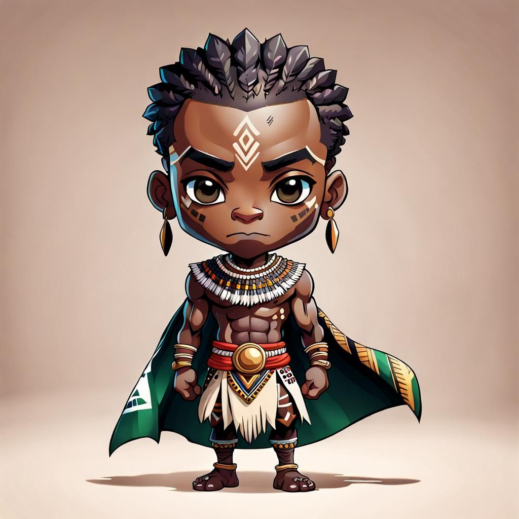 Chibi Anime of African Zulu Man in Loincloth