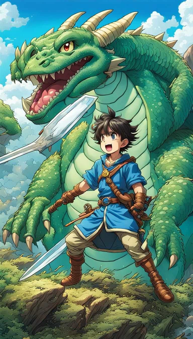 Cute Anime Warrior Battles Slimes in Dragon Quest Style