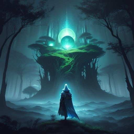 Lone Traveler in Ethereal Fantasy Landscape