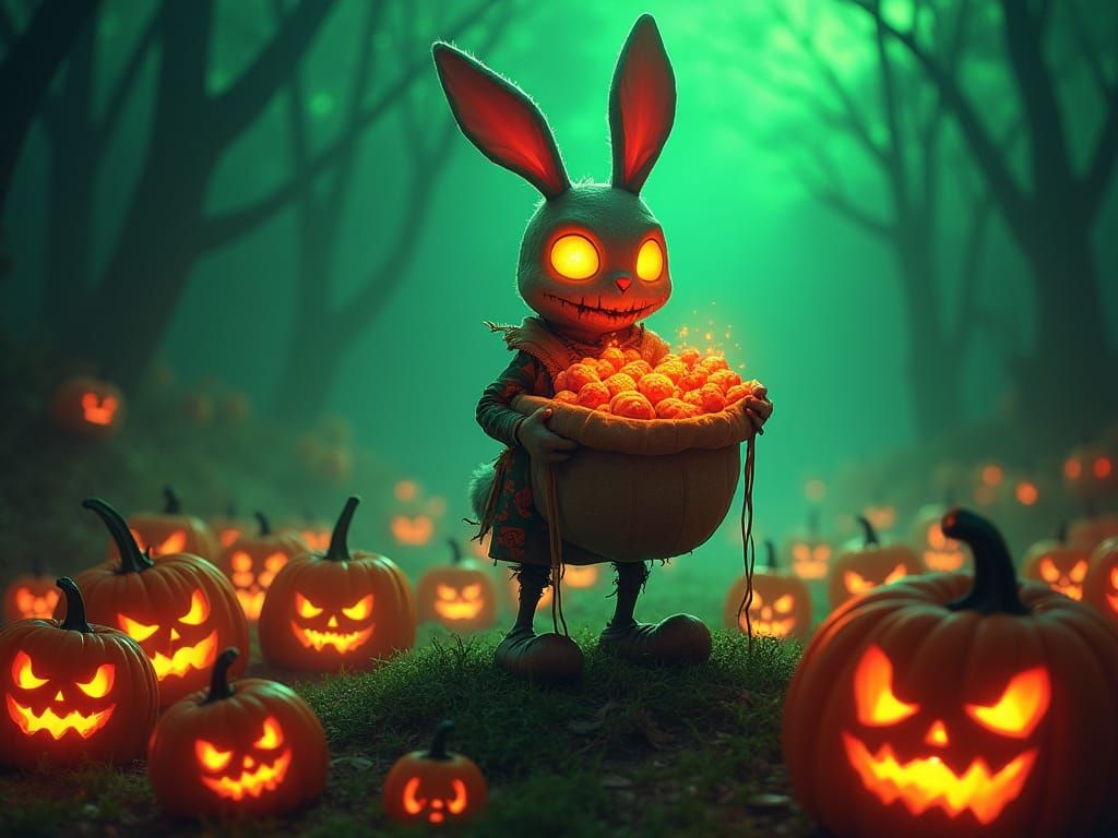 Undead Easter Bunny with Brains in Anime Style