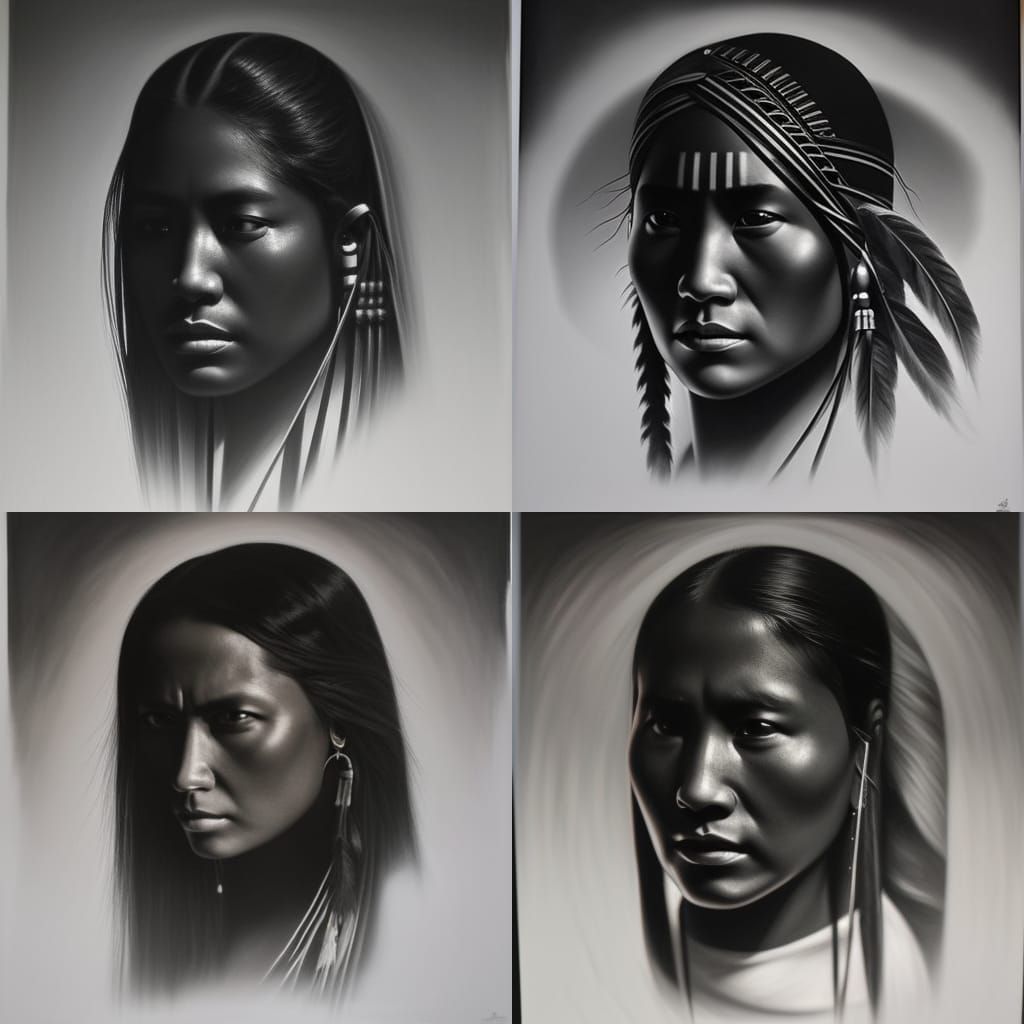 Vintage Native American Portrait in Charcoal Style