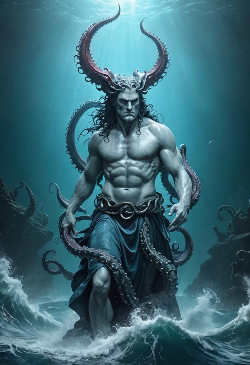 Beardless Poseidon: Hyperrealistic Sea God in Film Noir