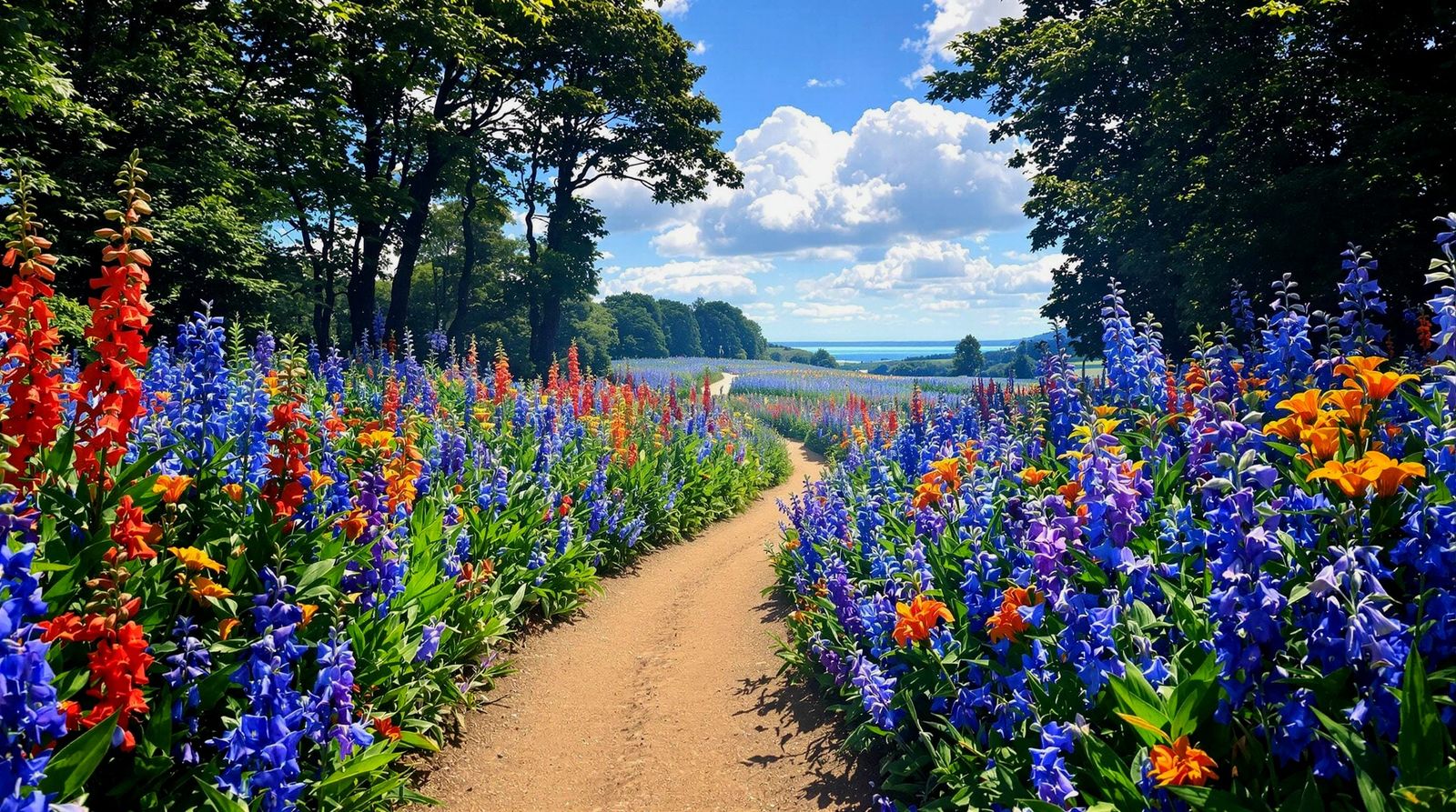 Vibrant Wildflower Trail in Whimsical Landscape